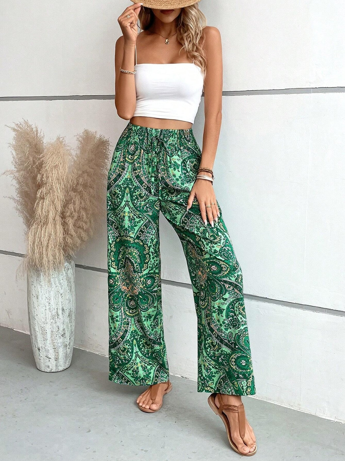 Printed Wide Leg Pants - Sage Her