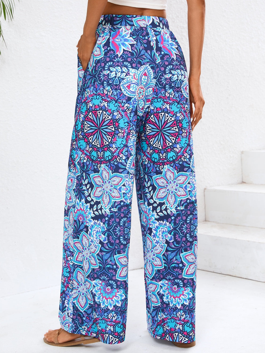 Geometric Wide Leg Pants with Pockets - Sage Her