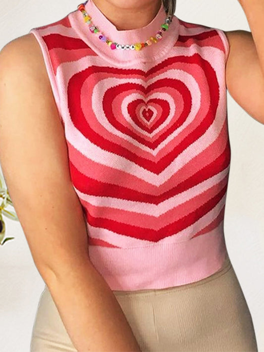 Heart Mock Neck Sweater Vest - Sage Her