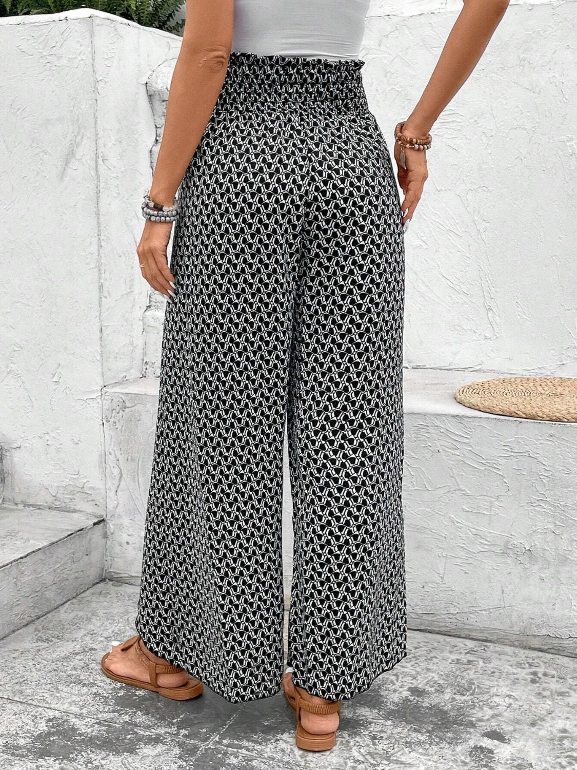 Tied Printed Wide Leg Pants - Sage Her