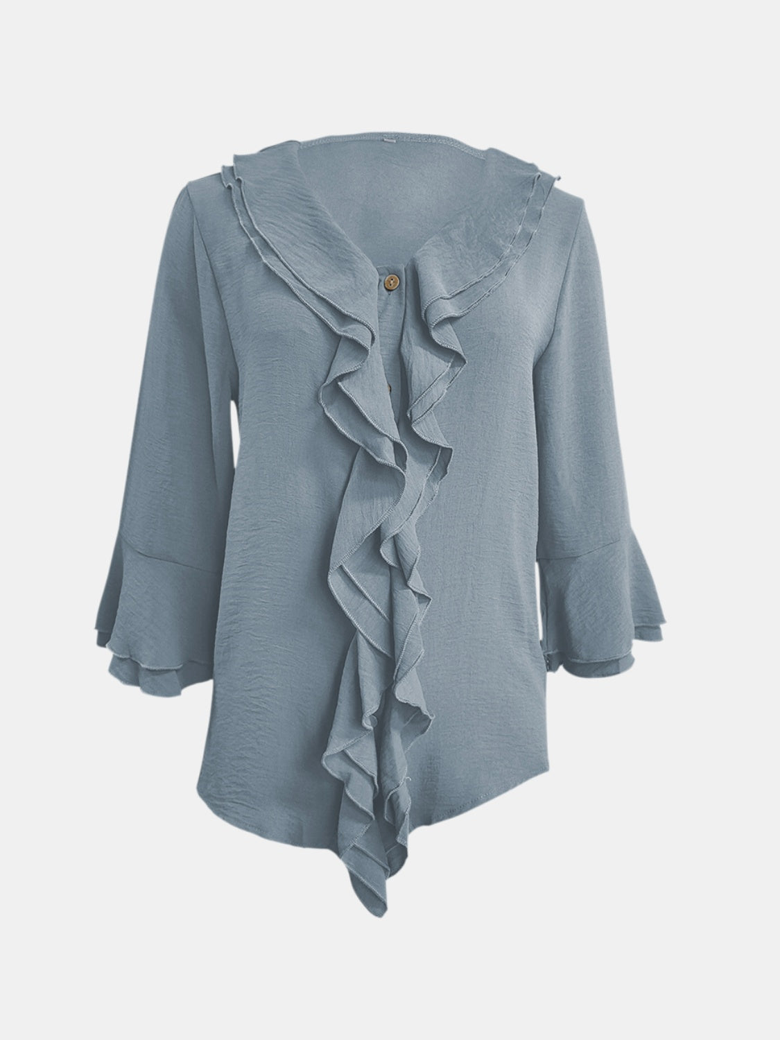 Ruffled V-Neck Flounce Sleeve Blouse - Sage Her