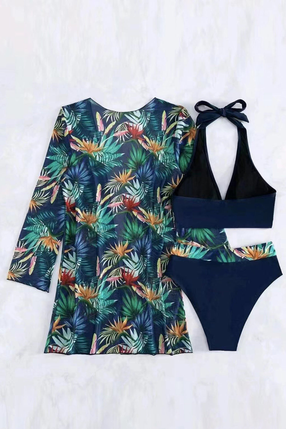 Printed Halter Neck Three-Piece Swim Set - Sage Her