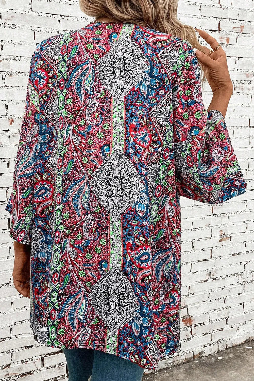 Geometric Printed Kimono - Sage Her