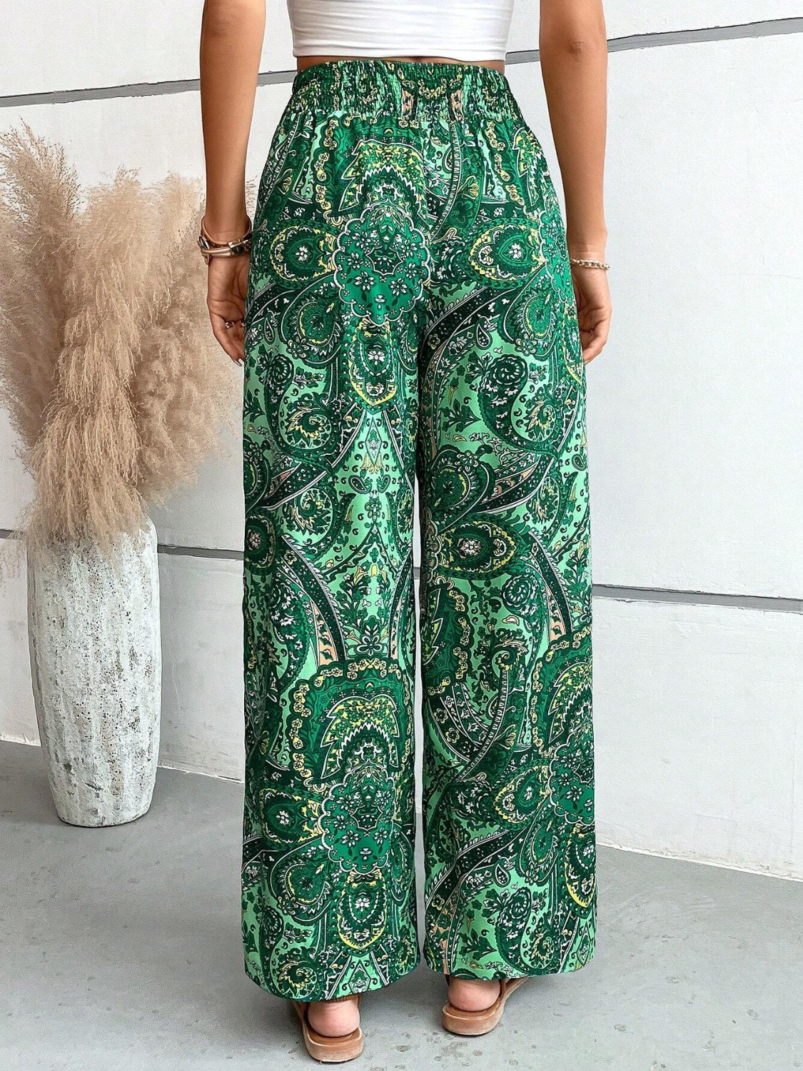 Printed Wide Leg Pants - Sage Her