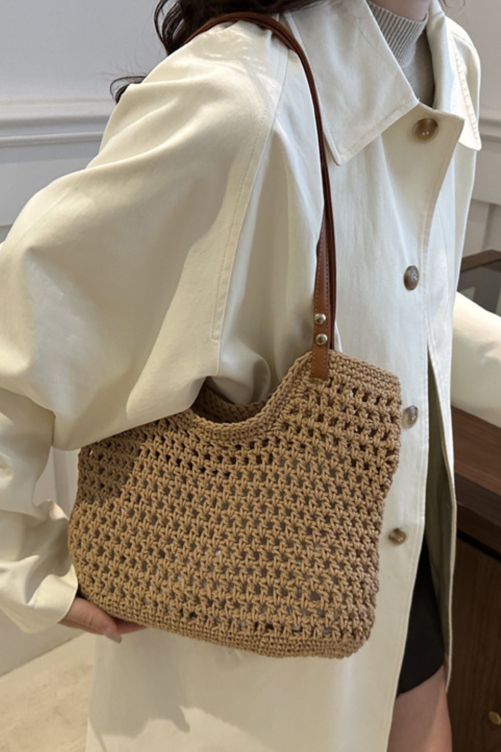 Openwork Woven Tote Bag - Sage Her