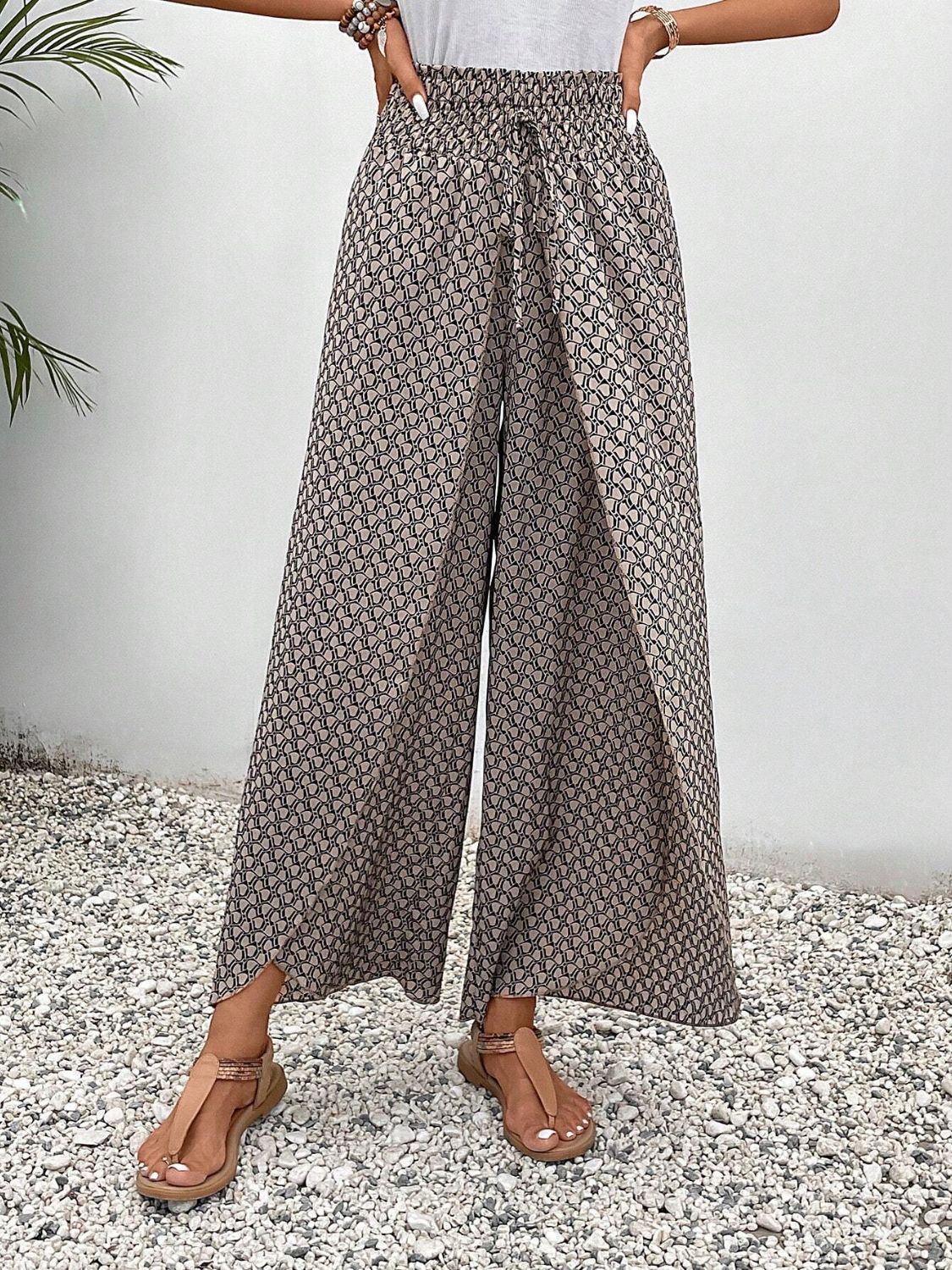 Tied Printed Wide Leg Pants - Sage Her