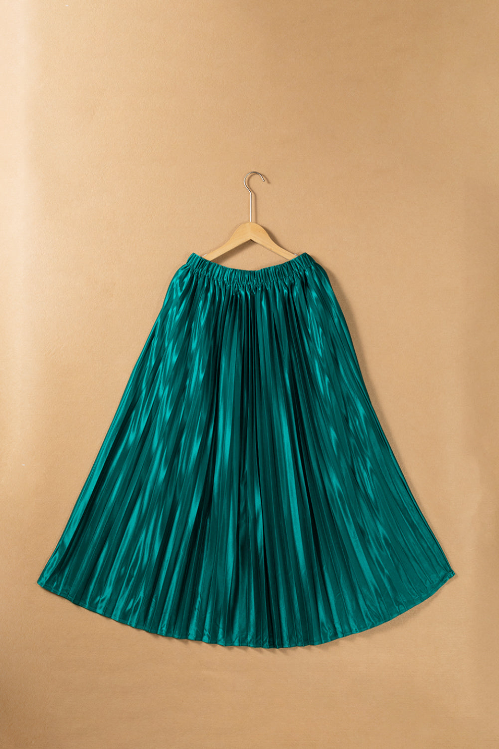 Elastic Waist Pleated Midi Skirt - Sage Her