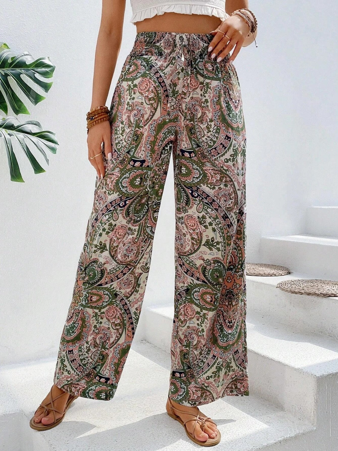 Printed Wide Leg Pants - Sage Her