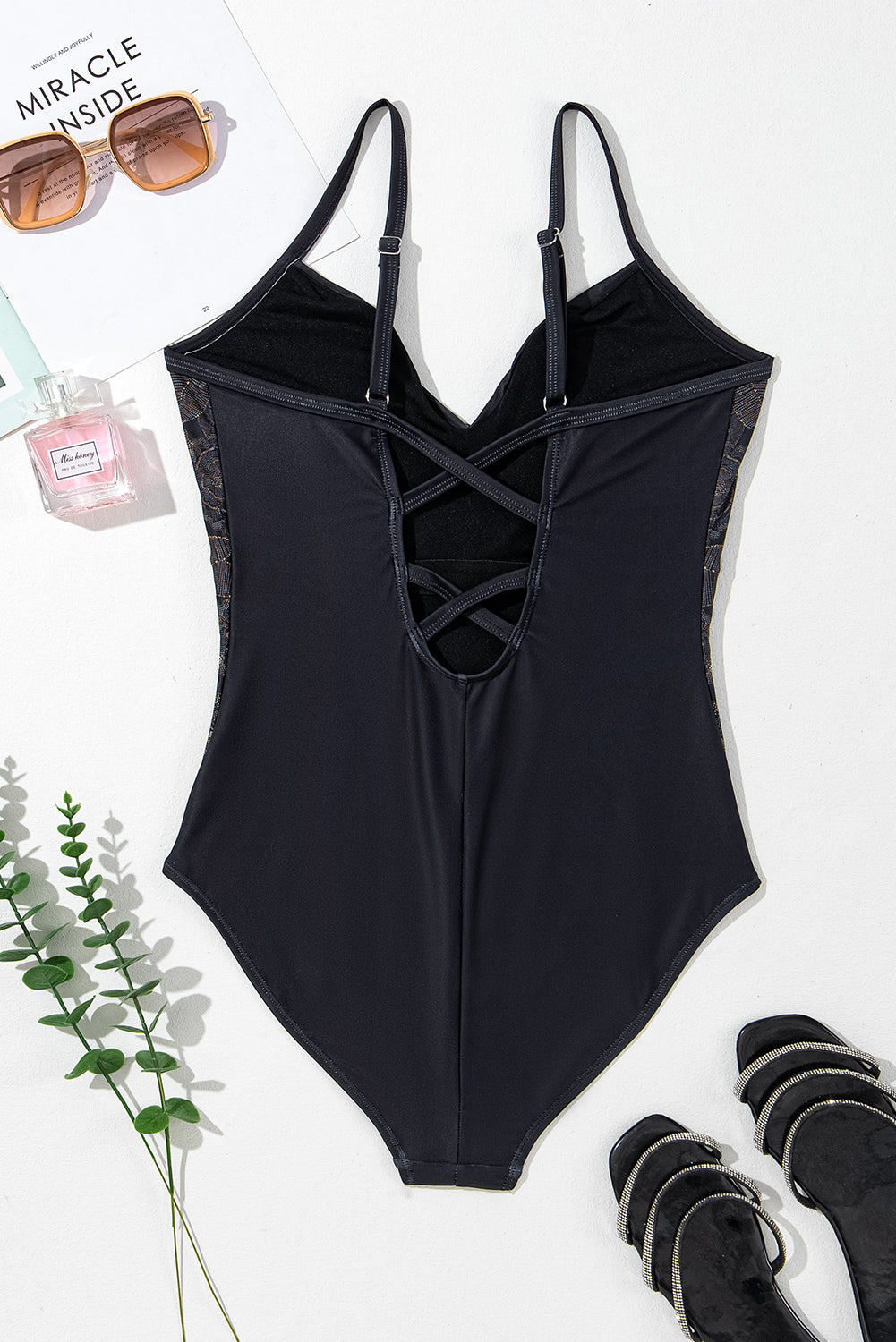 Embroidered V-Neck One-Piece Swimwear - Sage Her