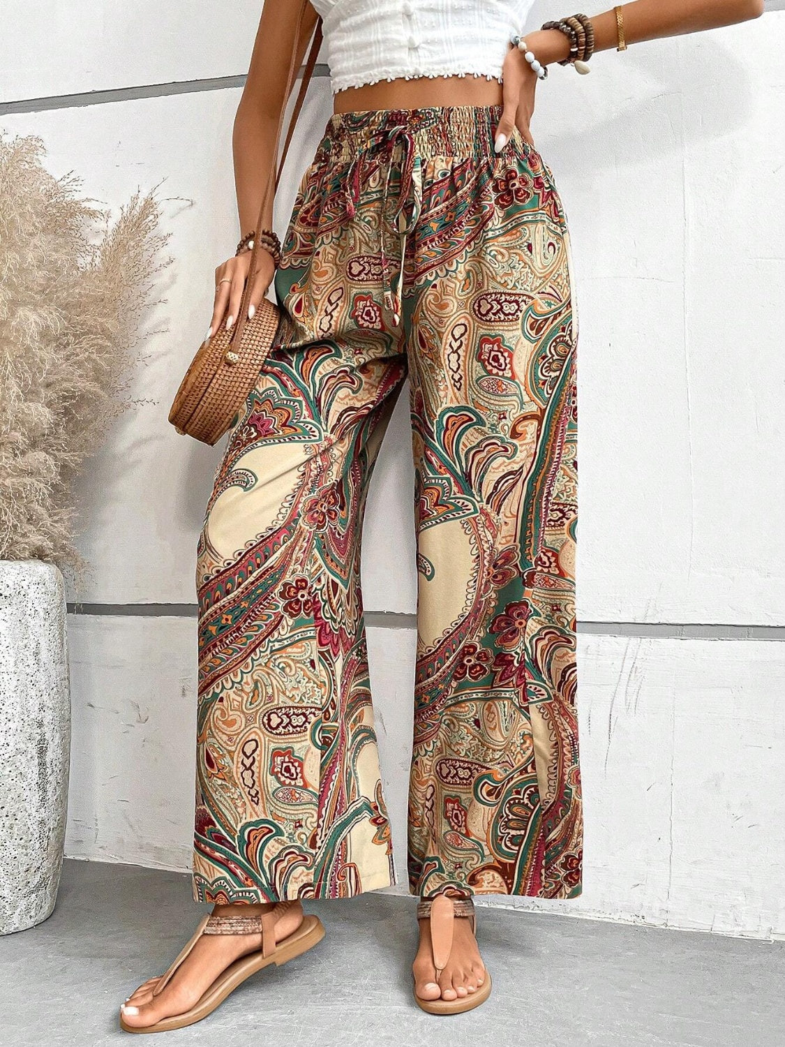 Printed Wide Leg Pants - Sage Her