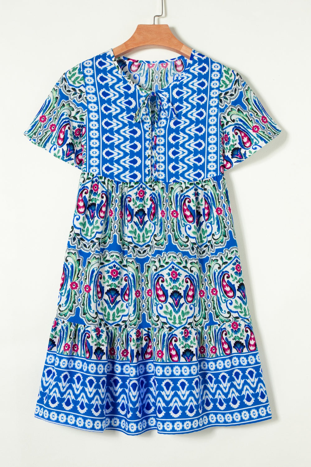 Printed Short Sleeve Dress - Sage Her