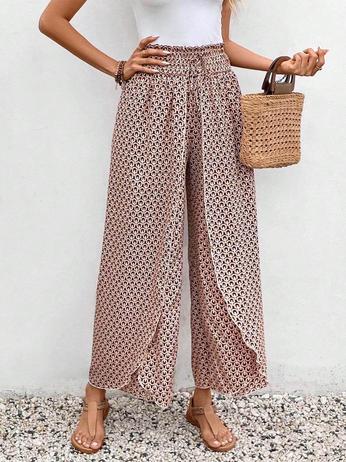 Tied Printed Wide Leg Pants - Sage Her