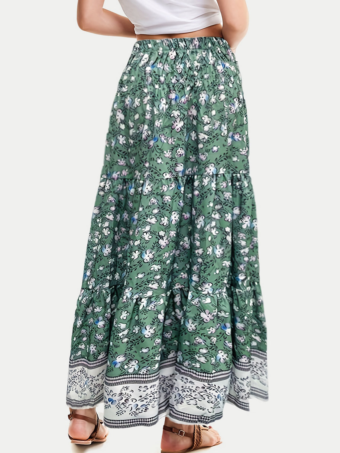 Full Size Tiered Printed Elastic Waist Skirt - Sage Her