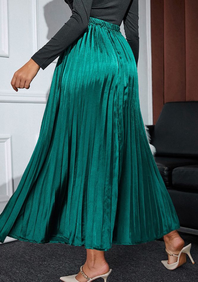 Elastic Waist Pleated Midi Skirt - Sage Her