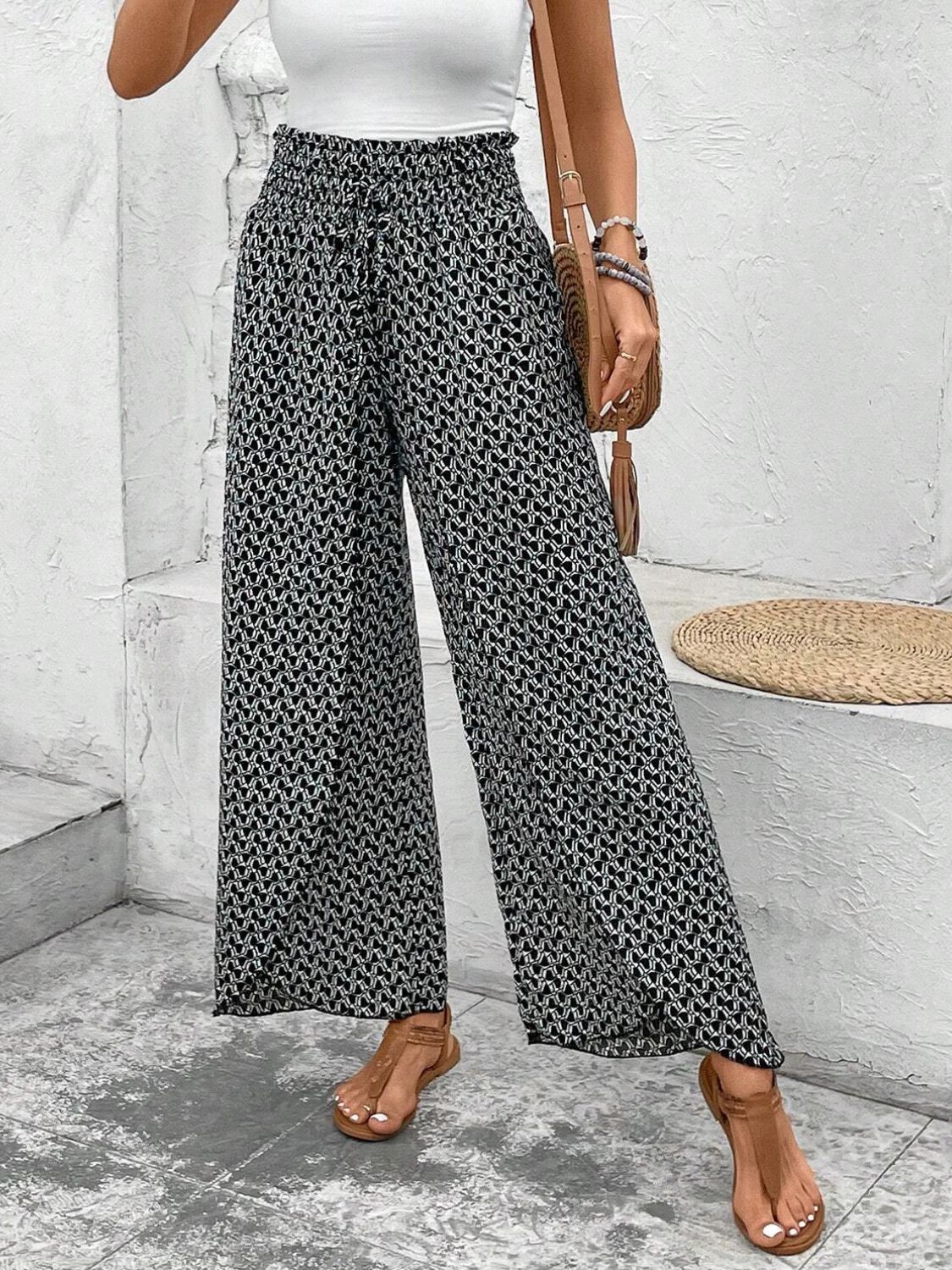 Tied Printed Wide Leg Pants - Sage Her