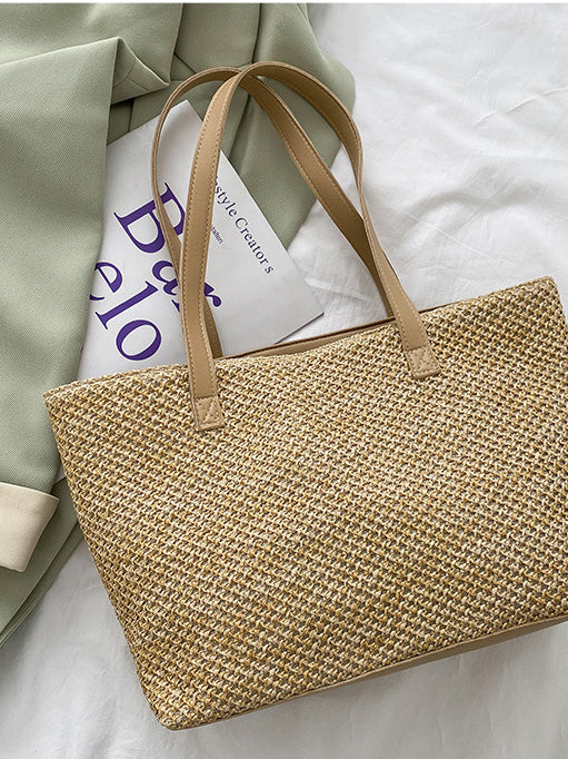 Solid Color Woven Tote Bag - Sage Her