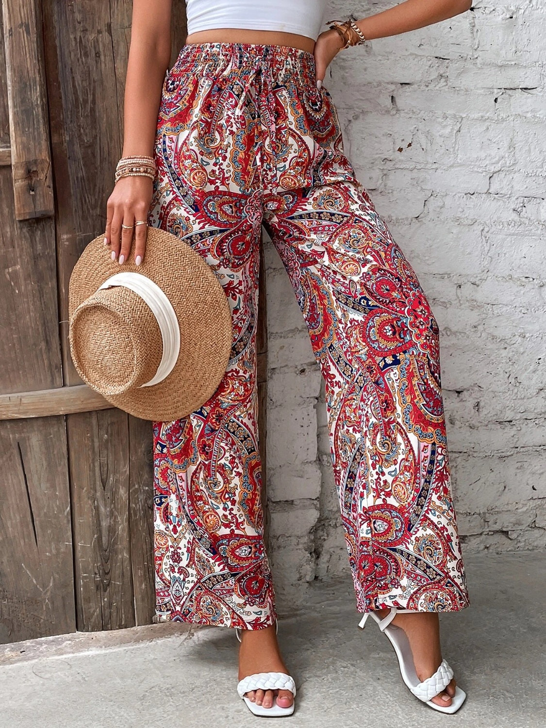 Printed Wide Leg Pants - Sage Her