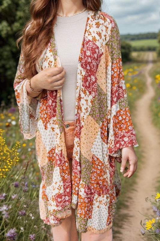 Patchwork Printed Kimono - Sage Her