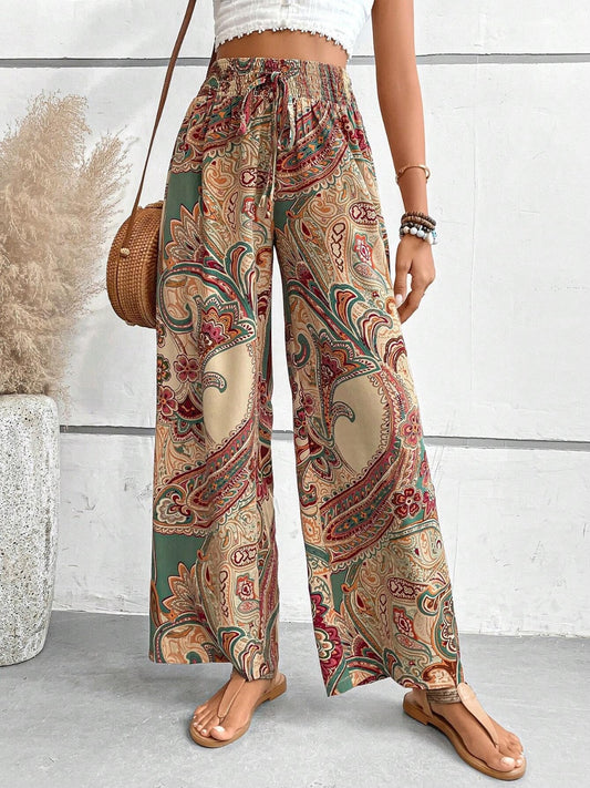 Printed Wide Leg Pants - Sage Her