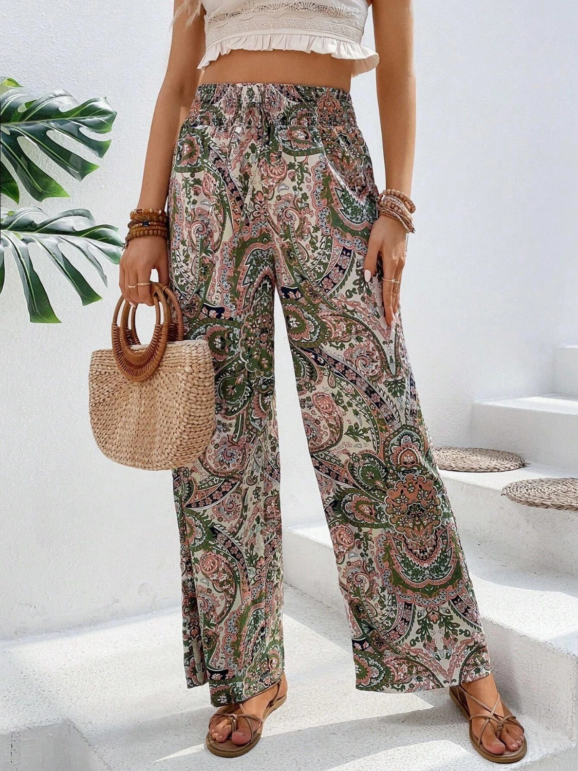 Printed Wide Leg Pants - Sage Her