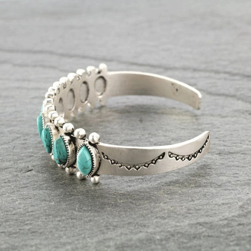 Artificial Turquoise Alloy Open Bracelet - Sage Her