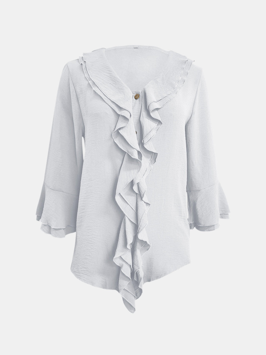 Ruffled V-Neck Flounce Sleeve Blouse - Sage Her