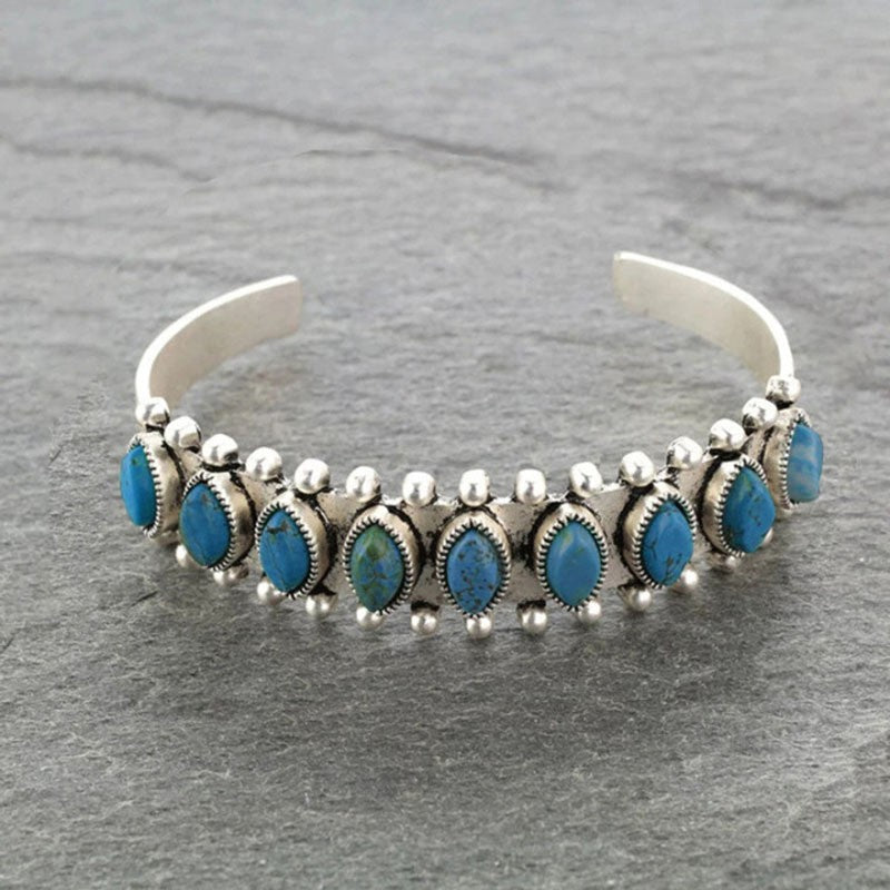 Artificial Turquoise Alloy Open Bracelet - Sage Her