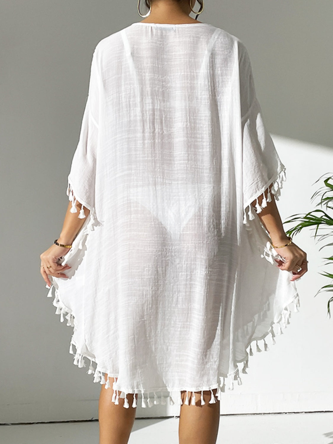 Tassel Scoop Neck Cover-Up Dress - Sage Her