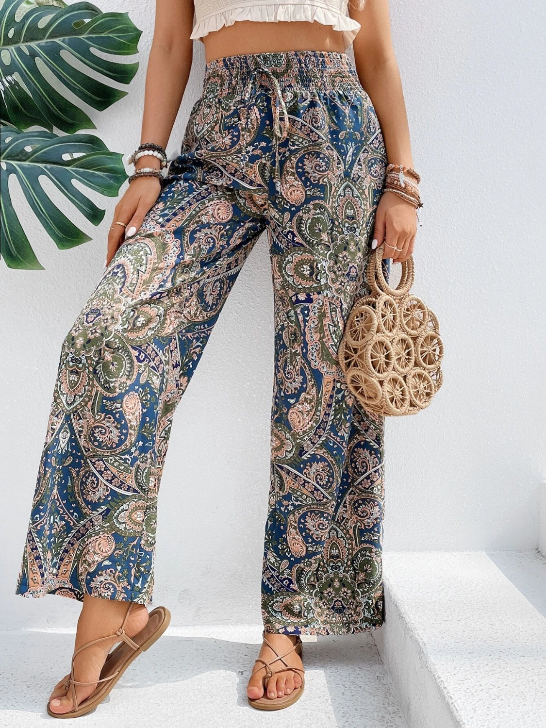 Printed Wide Leg Pants - Sage Her