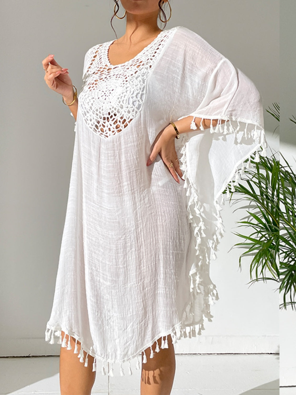 Tassel Scoop Neck Cover-Up Dress - Sage Her