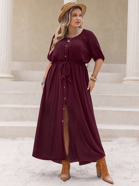 Round Neck Half Sleeve Dress - Sage Her