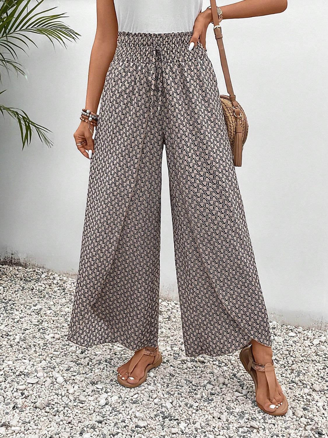 Tied Printed Wide Leg Pants - Sage Her