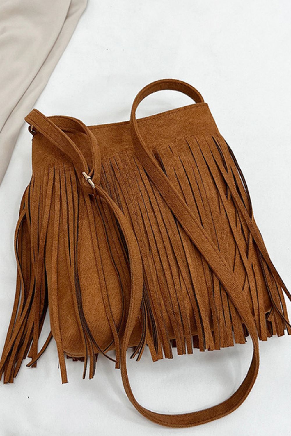 Suede Fringe Shoulder Bag - Sage Her