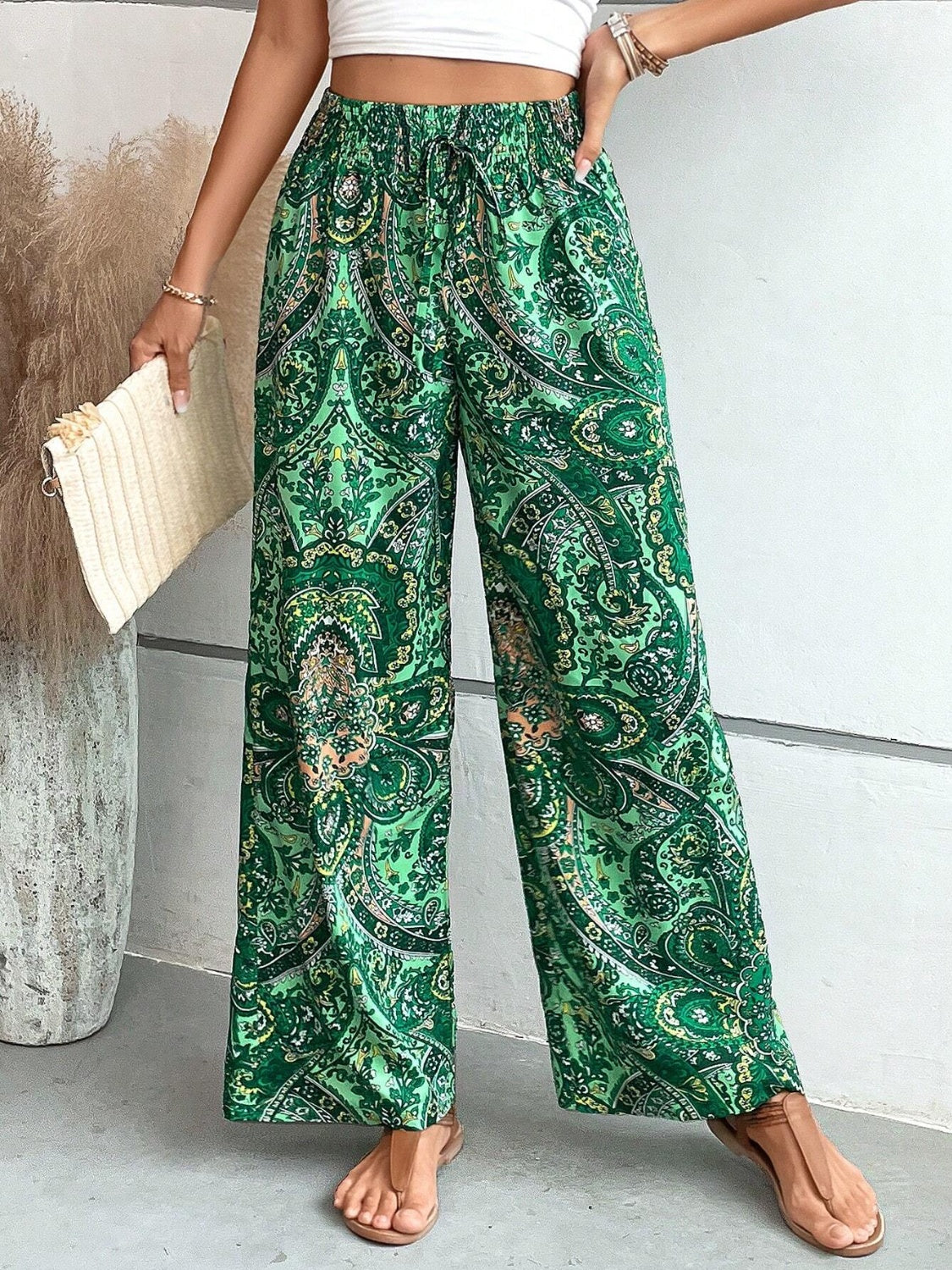 Printed Wide Leg Pants - Sage Her