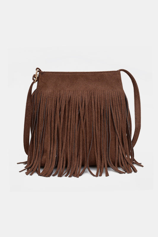 Suede Fringe Shoulder Bag - Sage Her