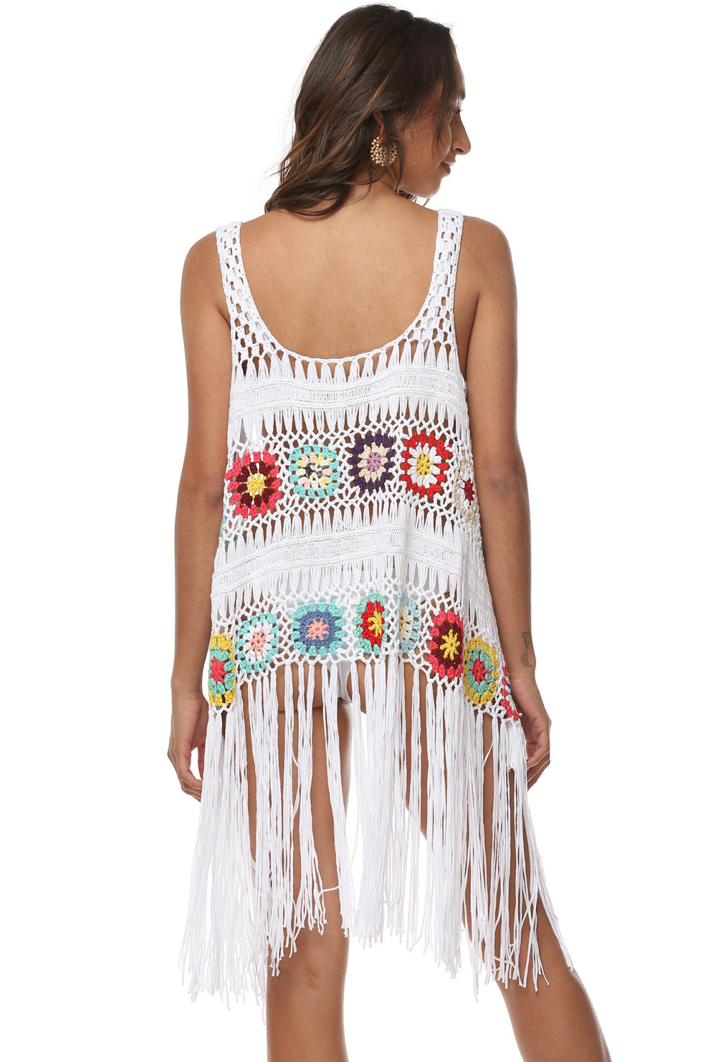 Openwork Fringe Detail Embroidery Sleeveless Cover-Up - Sage Her