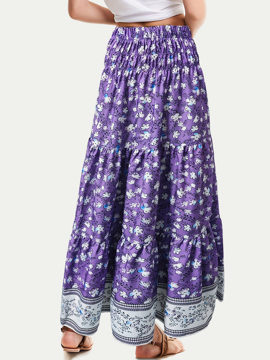 Full Size Tiered Printed Elastic Waist Skirt - Sage Her