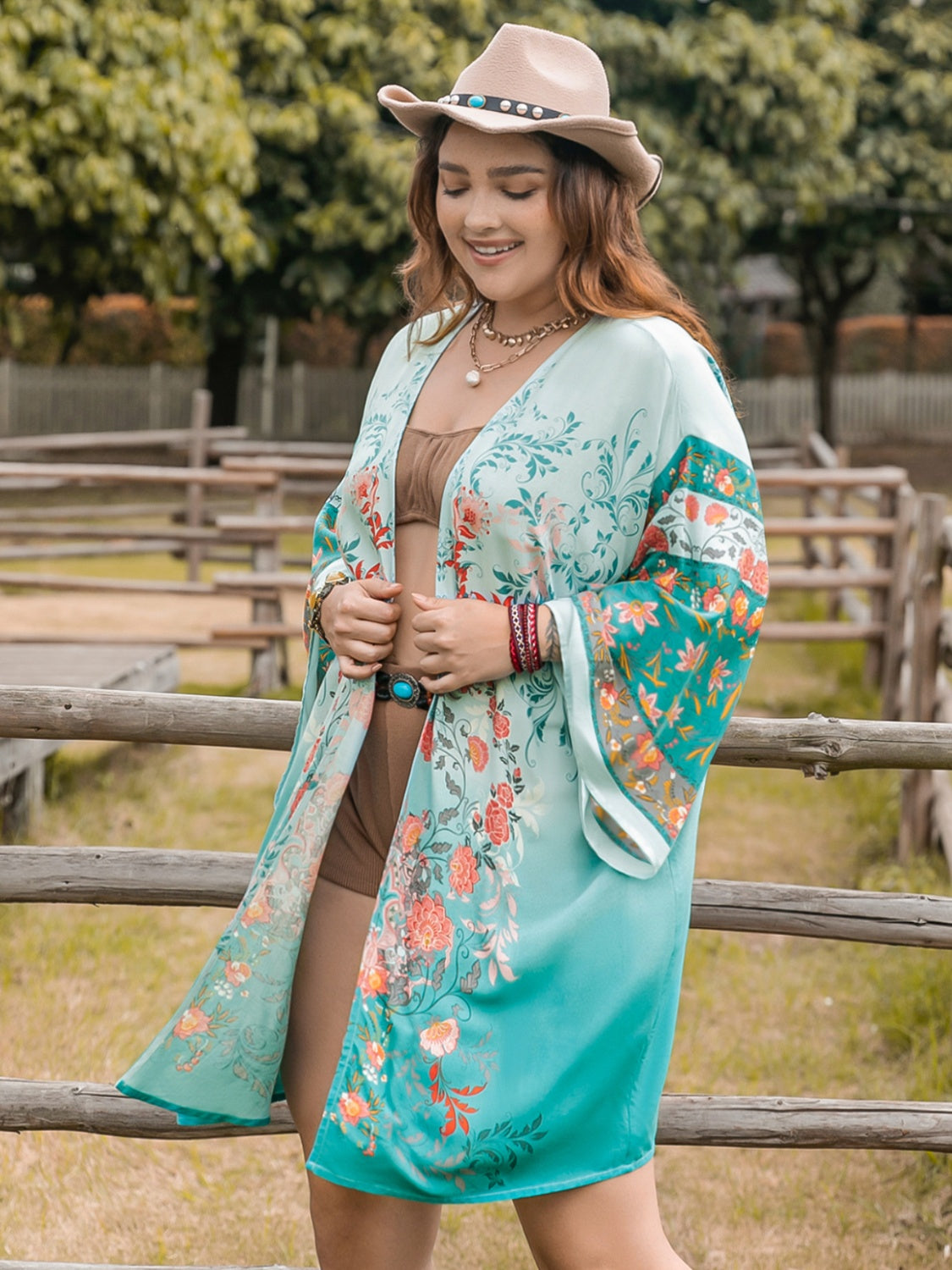 Printed Long Sleeve Kimono - Sage Her