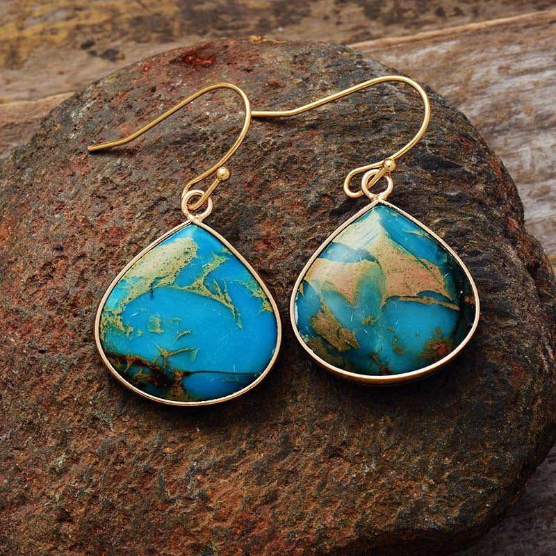 18K Gold-Plated Natural Stone Earrings - Sage Her