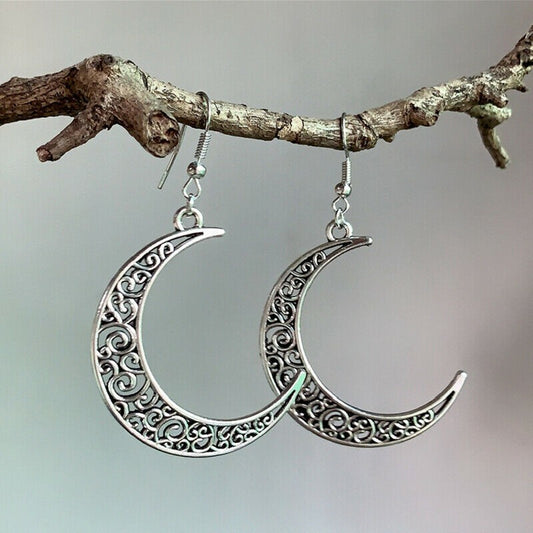 Alloy Cutout Moon Earrings - Sage Her