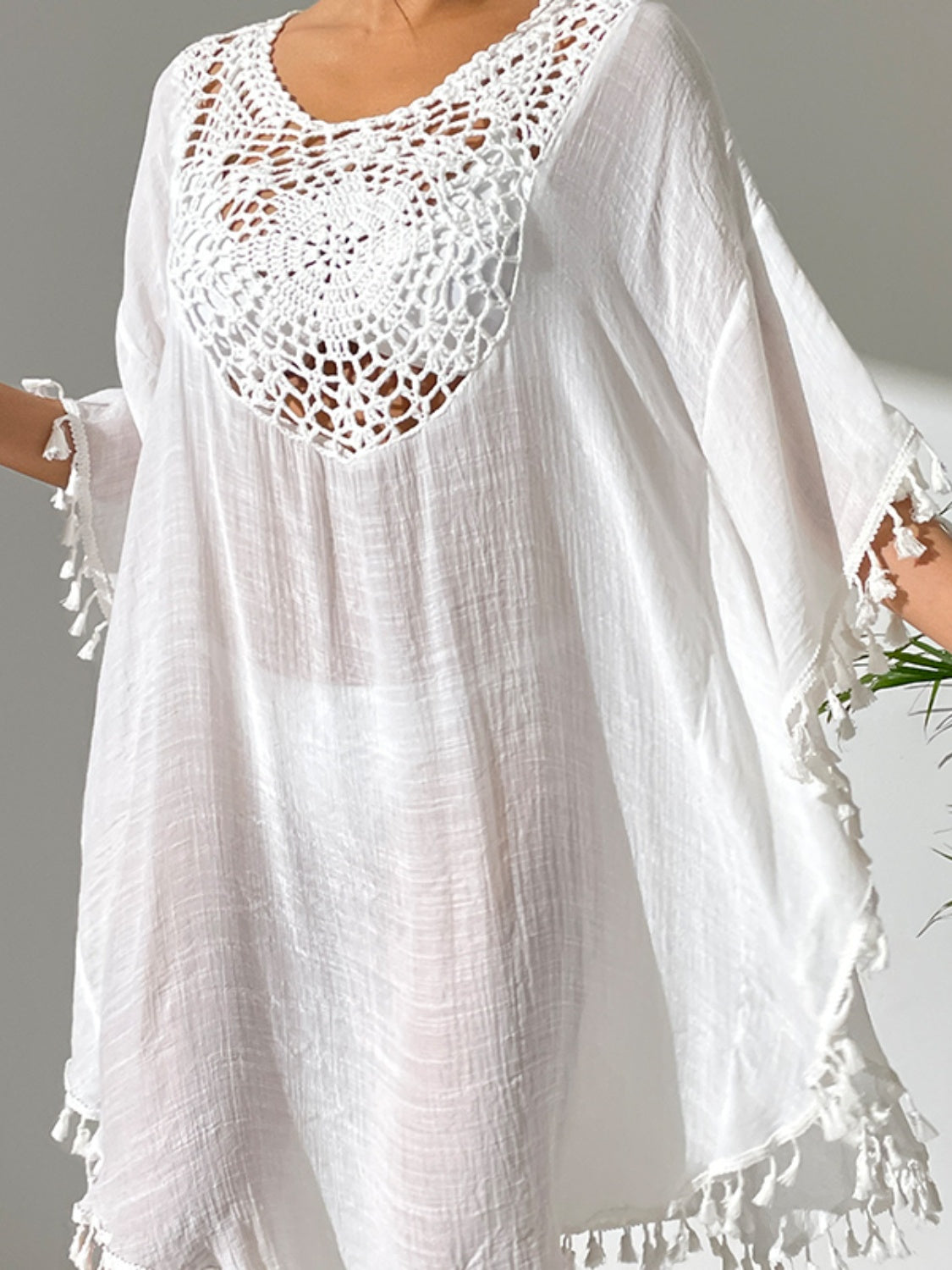 Tassel Scoop Neck Cover-Up Dress - Sage Her