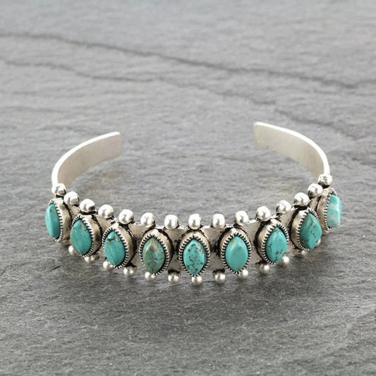 Artificial Turquoise Alloy Open Bracelet - Sage Her