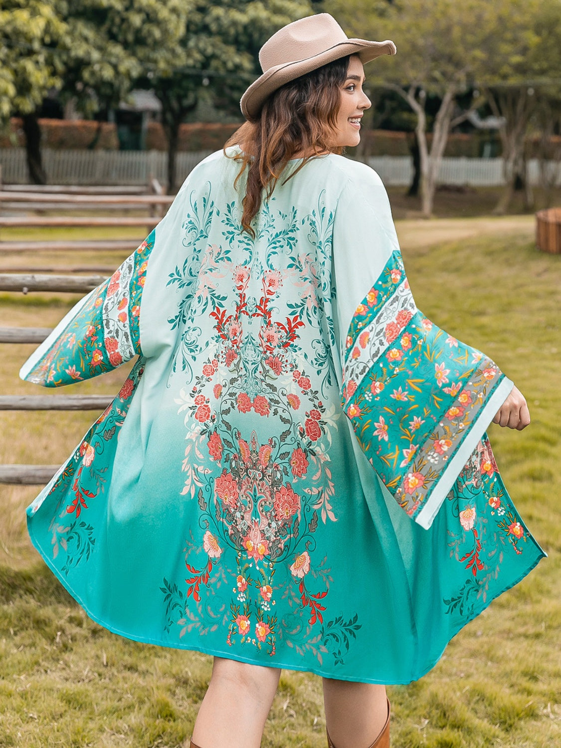 Printed Long Sleeve Kimono - Sage Her