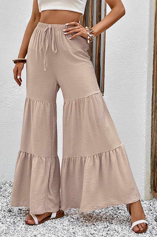 Drawstring Waist Tiered Flare Culottes - Sage Her