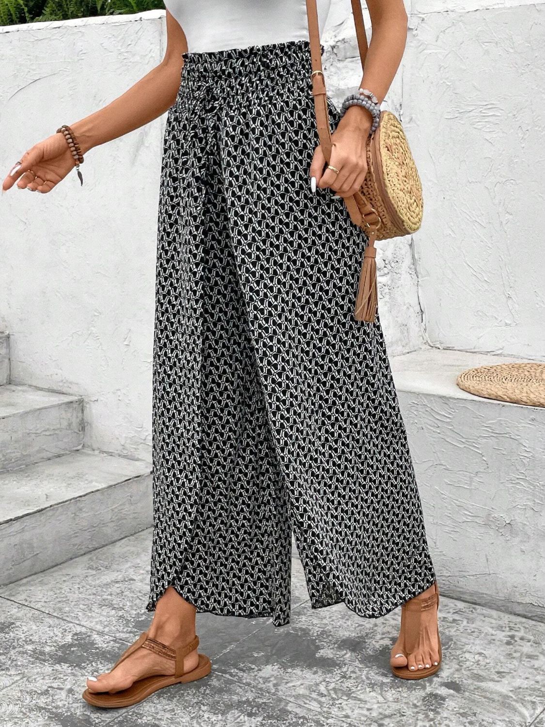 Tied Printed Wide Leg Pants - Sage Her