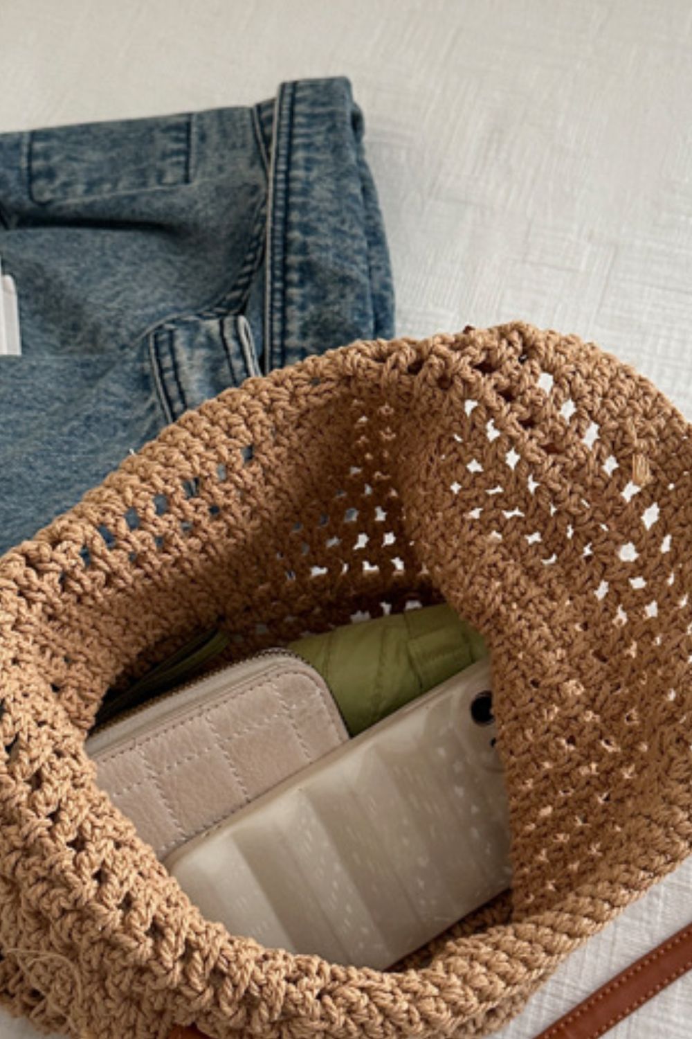 Openwork Woven Tote Bag - Sage Her