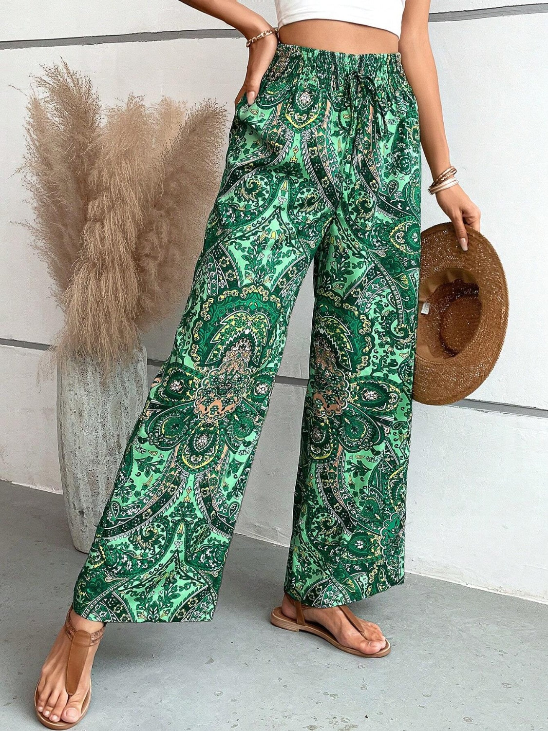 Printed Wide Leg Pants - Sage Her