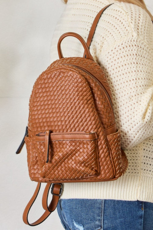 PU Leather Woven Backpack - Sage Her