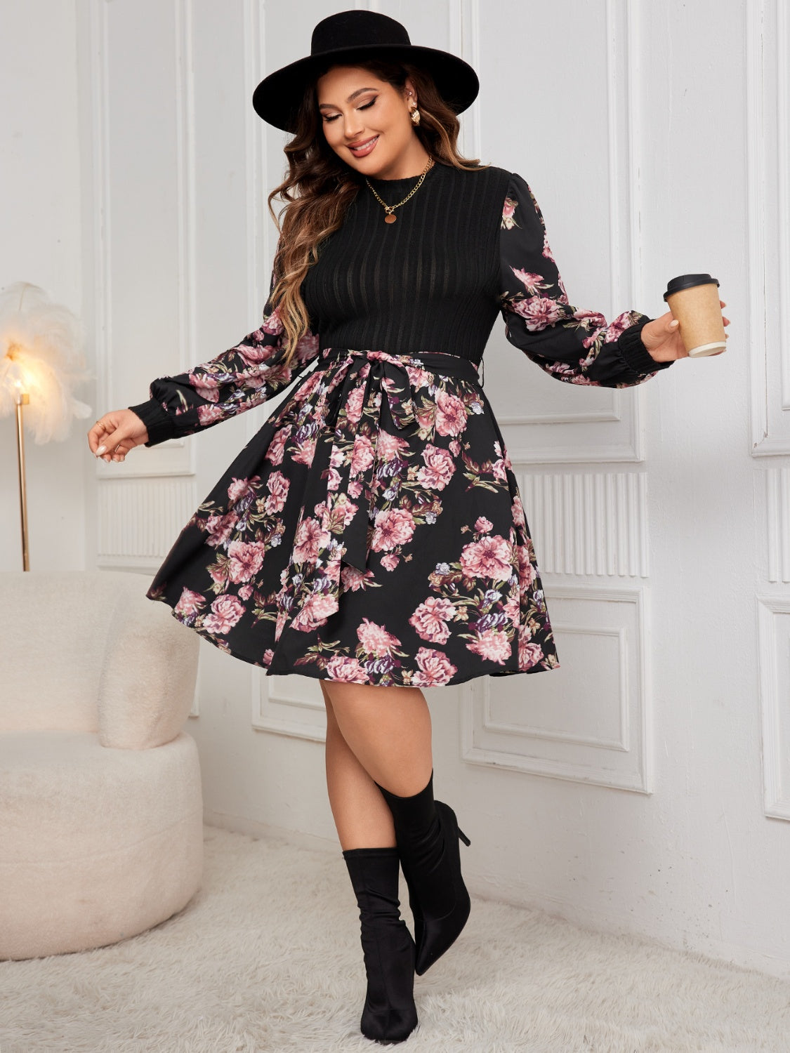 Tied Printed Long Sleeve Dress