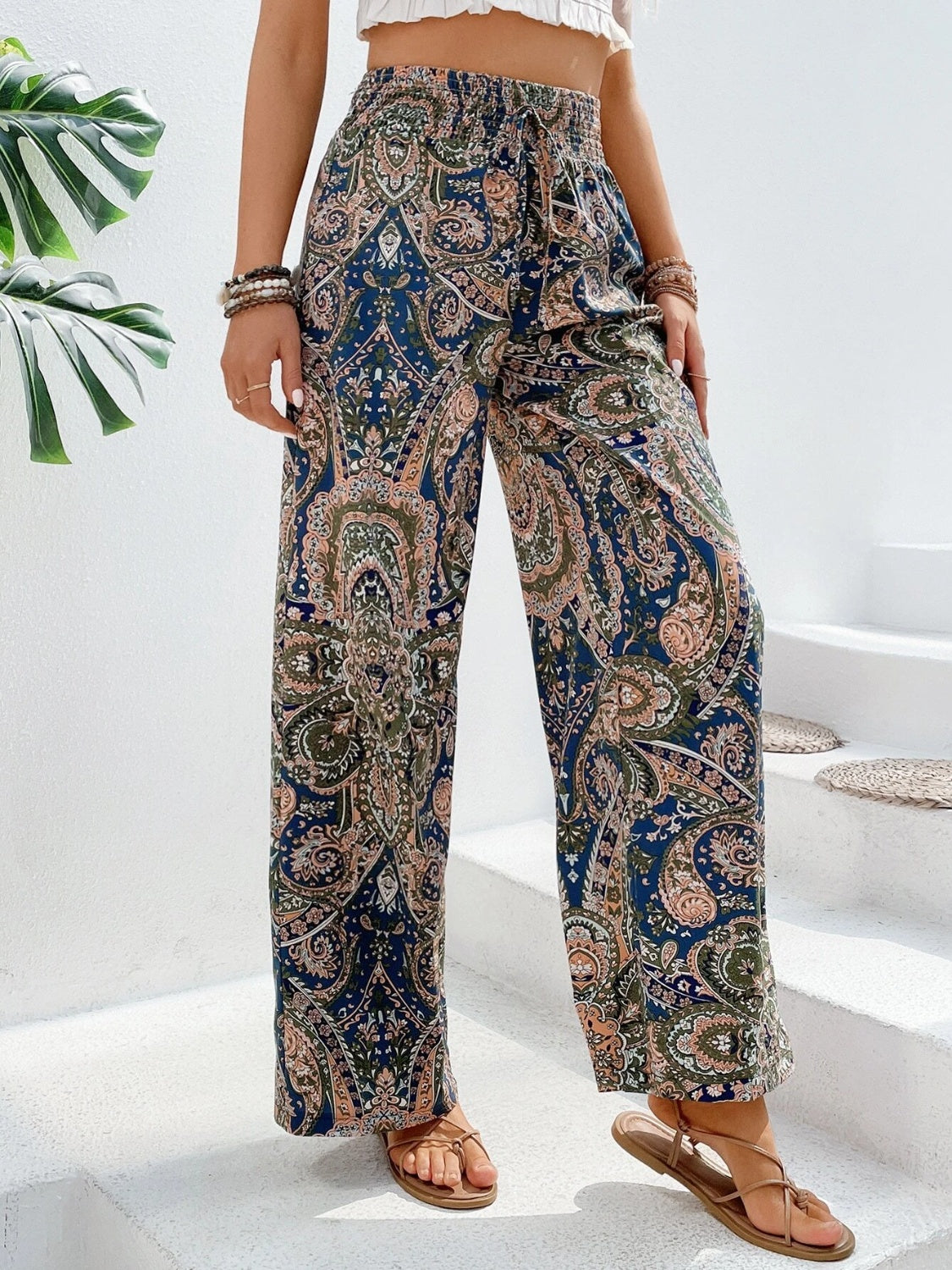 Printed Wide Leg Pants - Sage Her